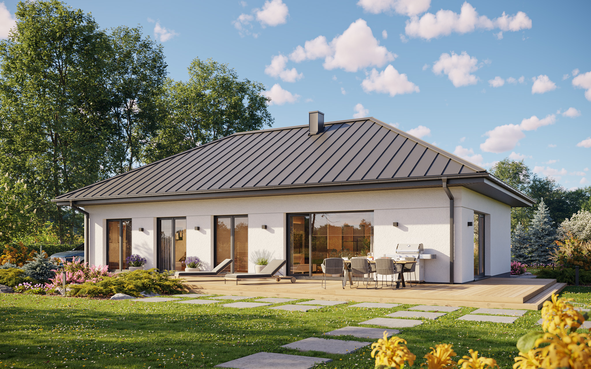 Projekt gotowy Bergen 130 - parterowy dom o powierzchni 130,40 m², z dachem w stylu "kopertowy"
