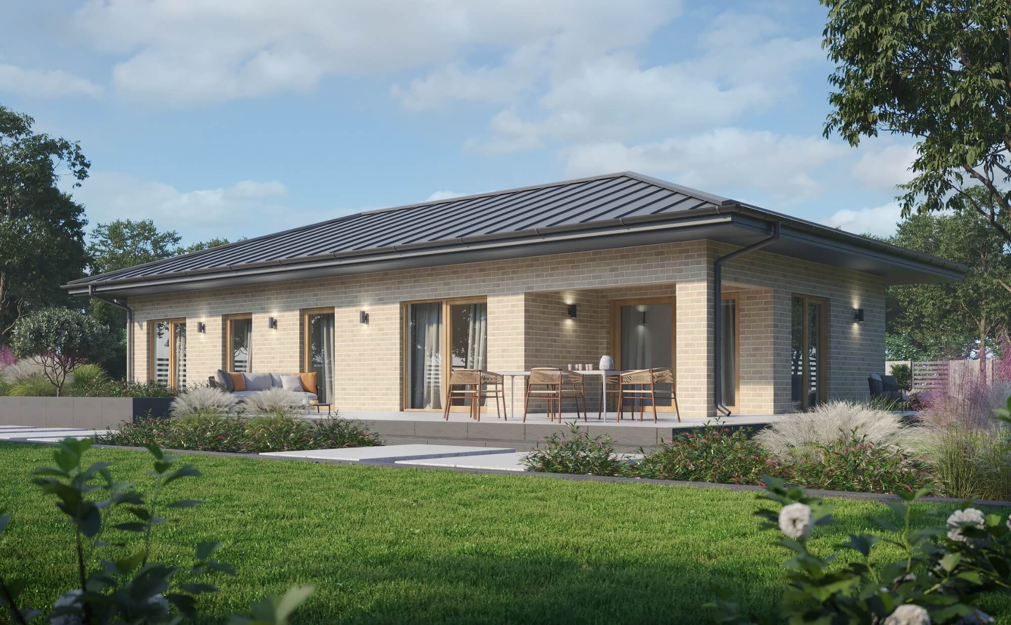 Dom prefabrykowany P.13 z dachem kopertowym bez garażu - HPK1024