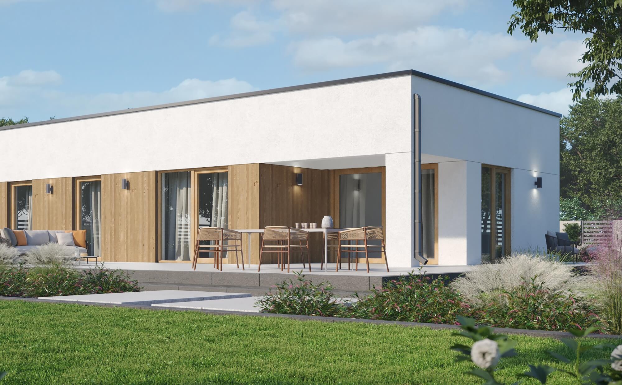 Dom prefabrykowany P.13 z dachem płaskim z garażem - HPK1023