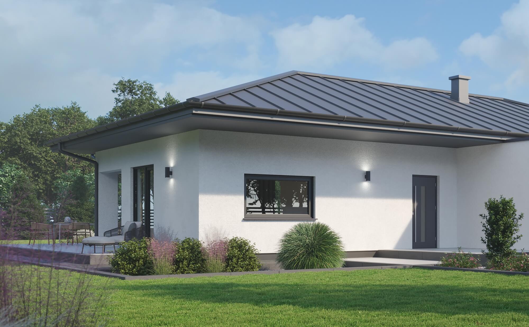 Dom prefabrykowany P.13 z dachem kopertowym z garażem - HPK1025