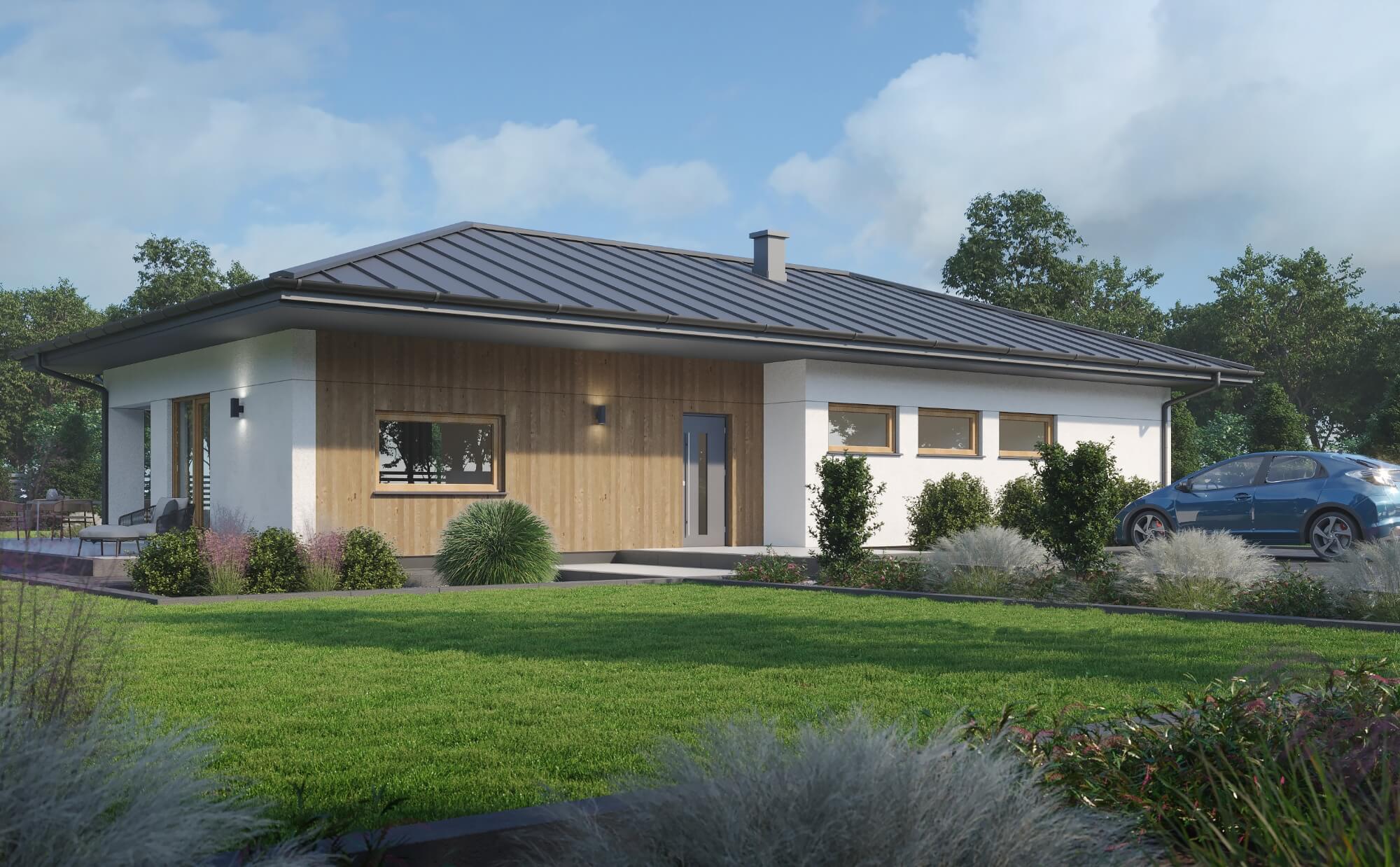 Dom prefabrykowany P.13 z dachem kopertowym bez garażu - HPK1024