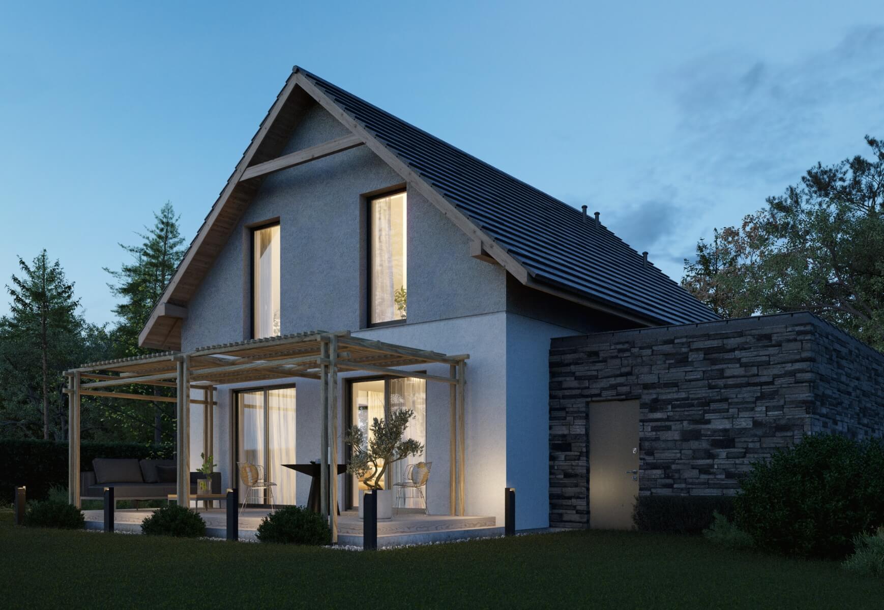 Dom murowany Rubin z wiatą garażową - HDD1002