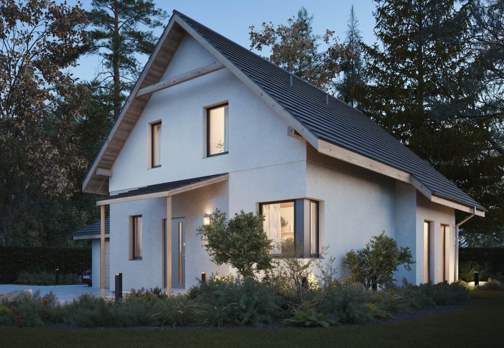 Dom murowany Szafir z wiatą garażową - HDD1003