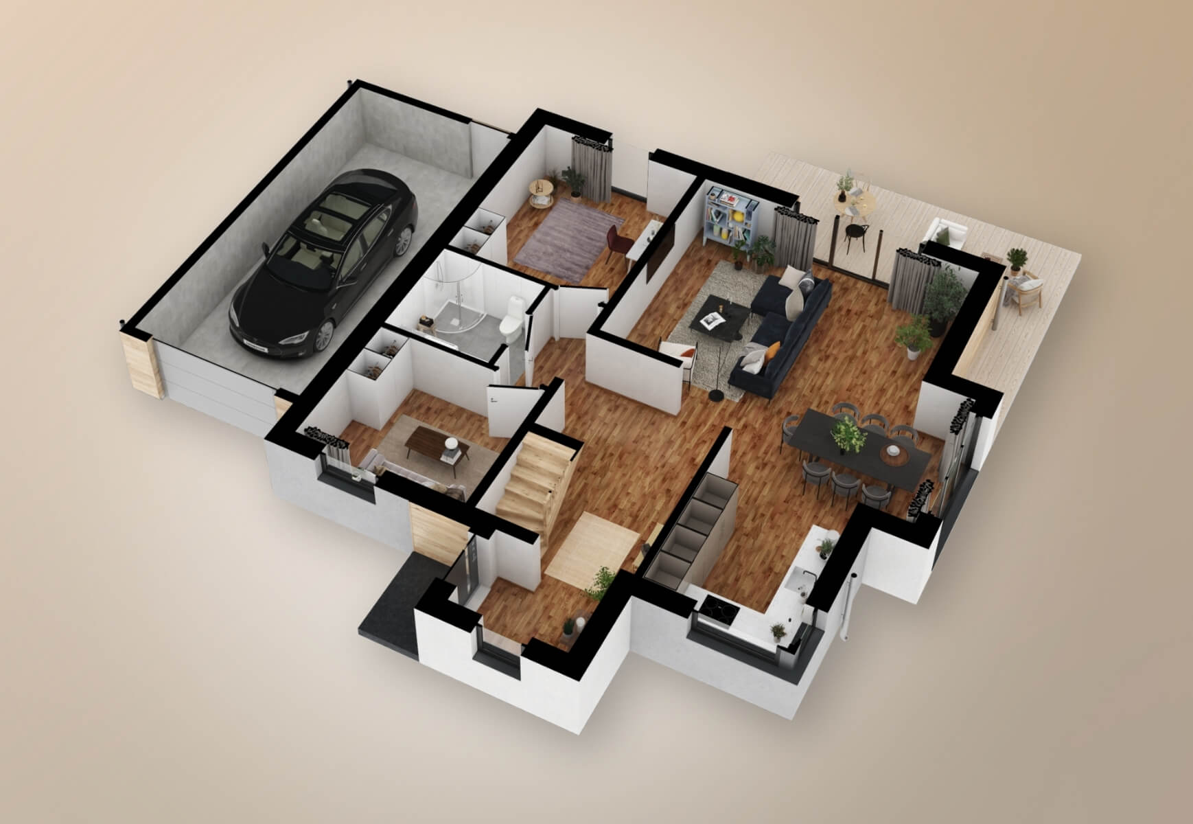 Dom murowany Diament z wiatą garażową - HDD1000