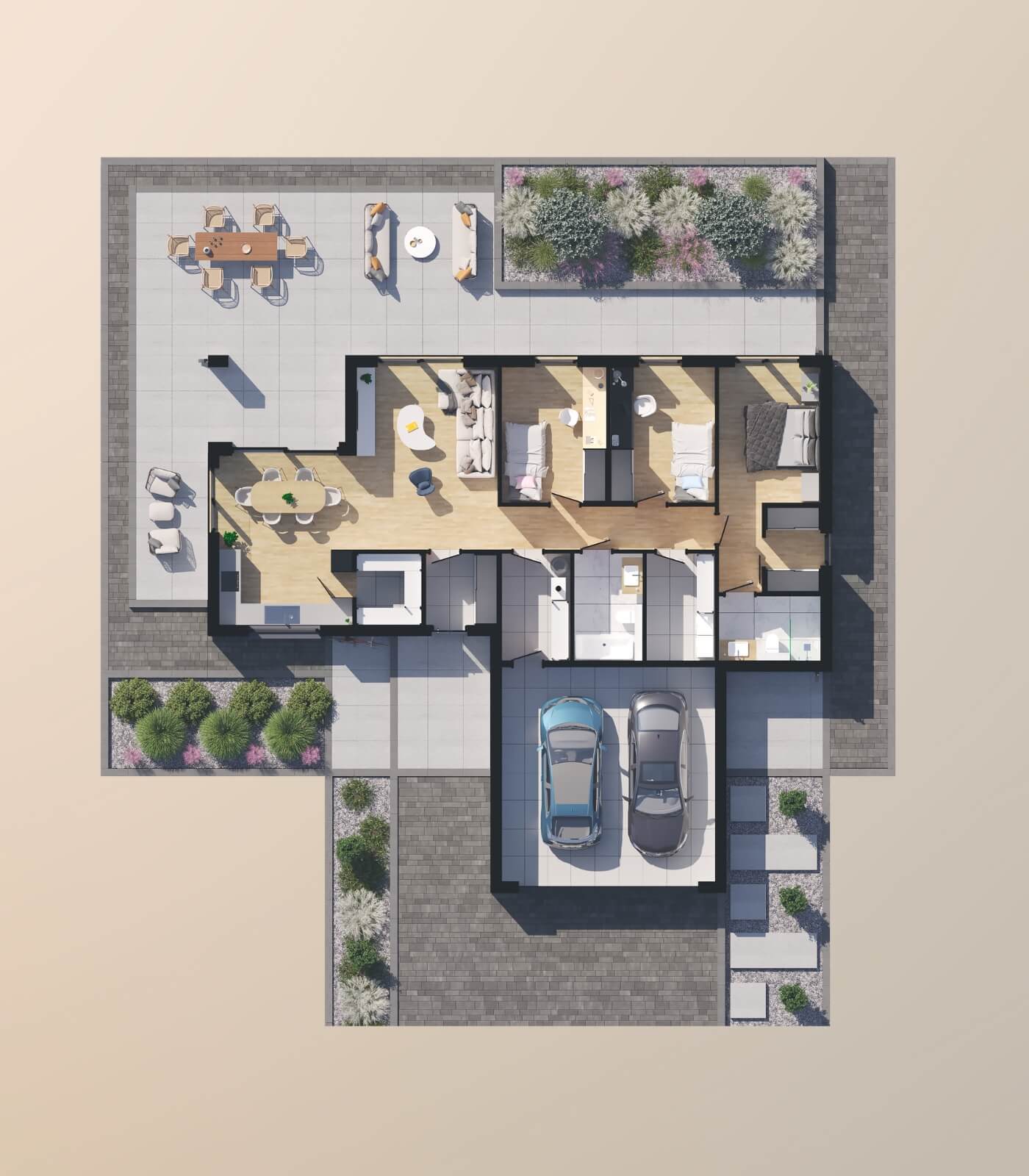 Dom prefabrykowany P.13 z dachem kopertowym z garażem - HPK1025