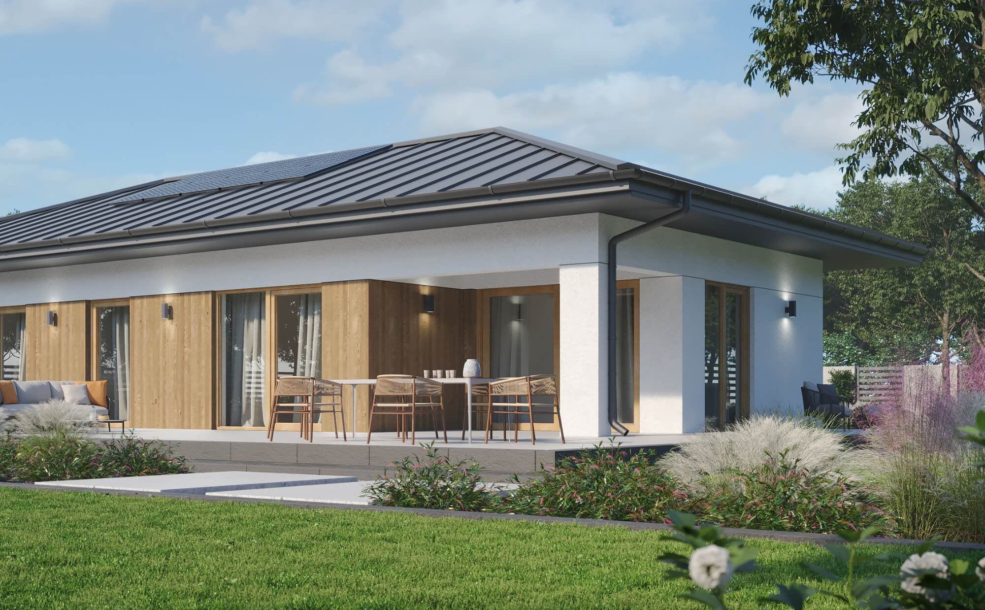 Dom prefabrykowany P.13 z dachem kopertowym bez garażu - HPK1024