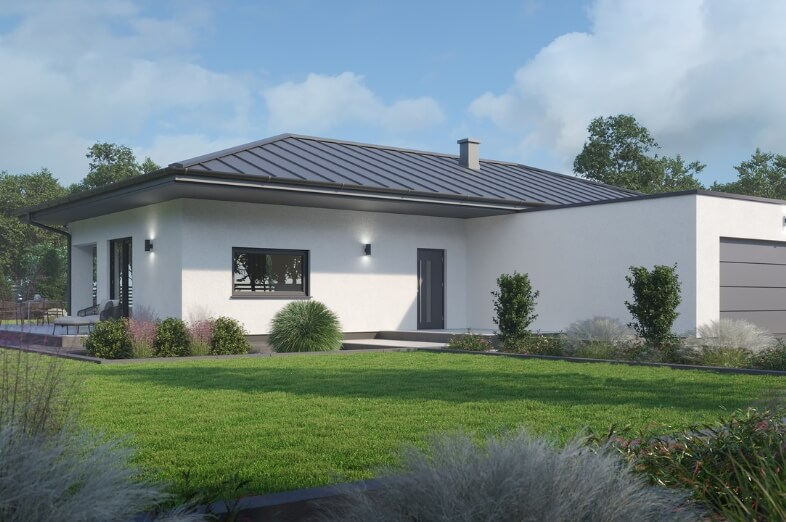 Dom prefabrykowany P.13 z dachem płaskim z garażem - HPK1023