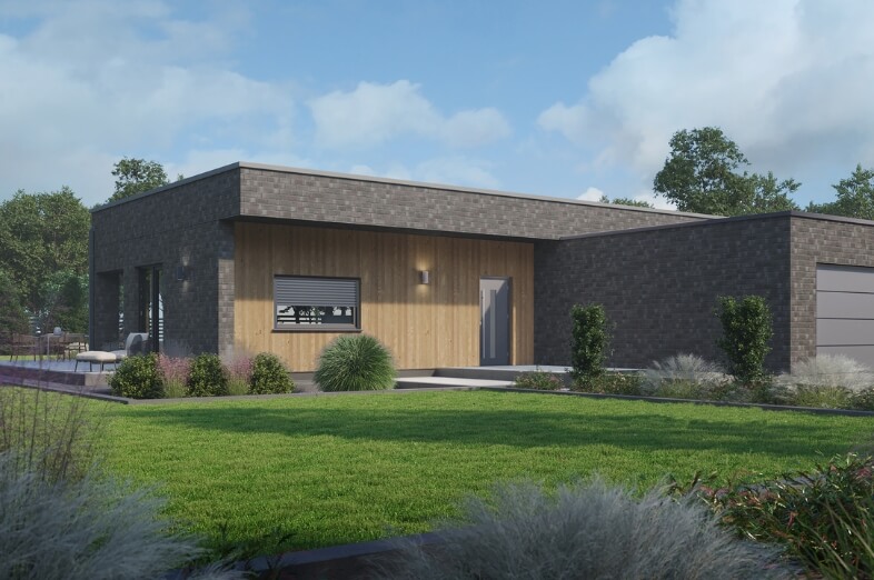 Dom prefabrykowany P.13 z dachem płaskim z garażem - HPK1023