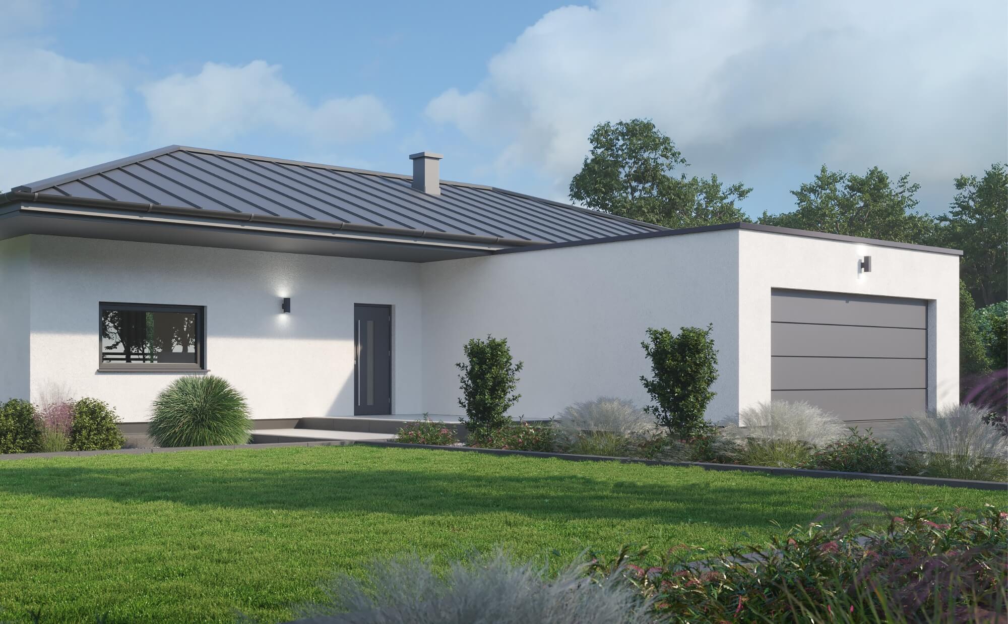 Dom prefabrykowany P.13 z dachem kopertowym z garażem - HPK1025