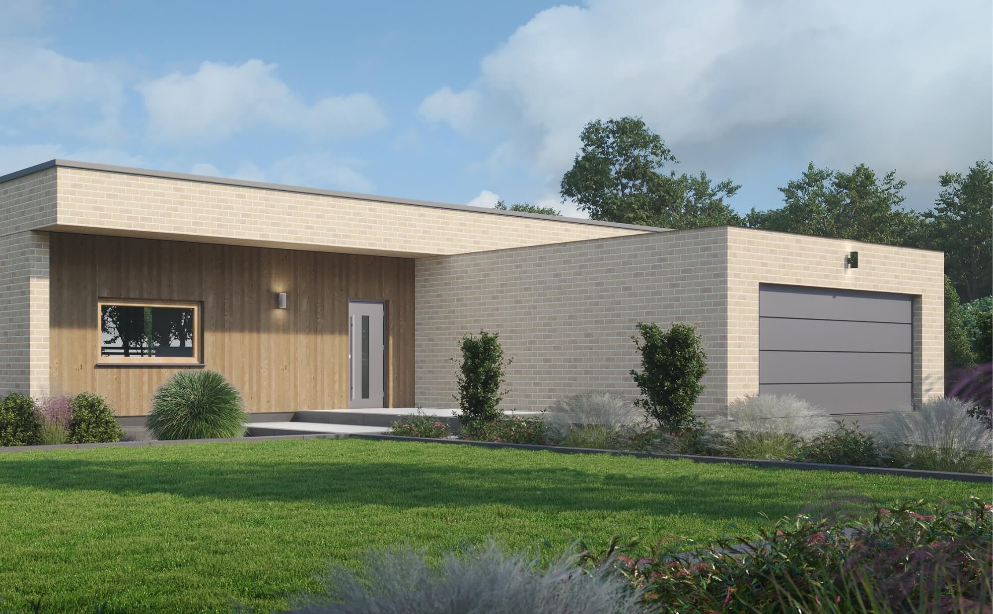 Dom prefabrykowany P.13 z dachem płaskim z garażem - HPK1023